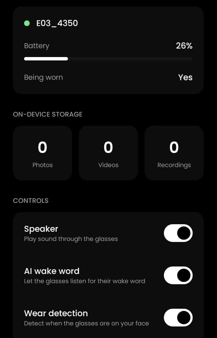Custom Android app device screen with on-device storage and controls